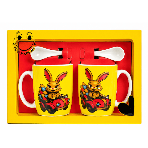 সিরামিক কফি মগ সেট ২ পিস (চামচসহ)